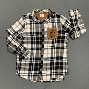 MarleyLilly Womens XL Plaid Flannel Shirt‎ Monogrammed JSA Black Tan White